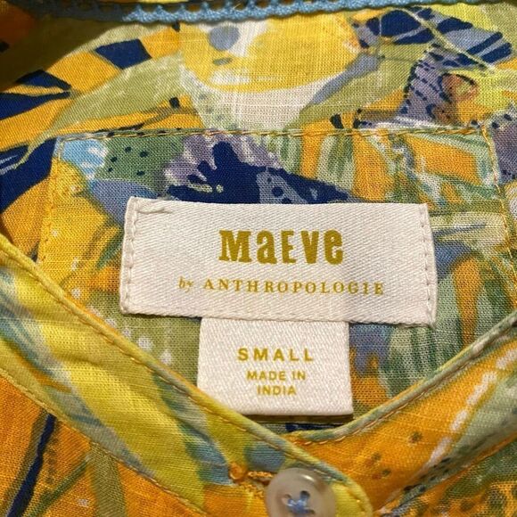 Anthropologie Maeve Floral Bird Balloon Sleeve Button Down Blouse in Yellow Smal - Picture 7 of 7